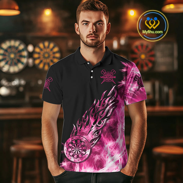 Pink And Black Light Icy Men Darts Polo & Quarter Zip Custom Dart Shirts For Team Dart Jerseys TDM3872
