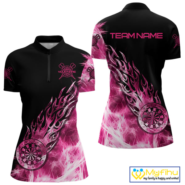 Pink And Black Light Icy Women Darts Polo & Quarter Zip Custom Dart Shirts For Team Dart Jerseys TDM3872