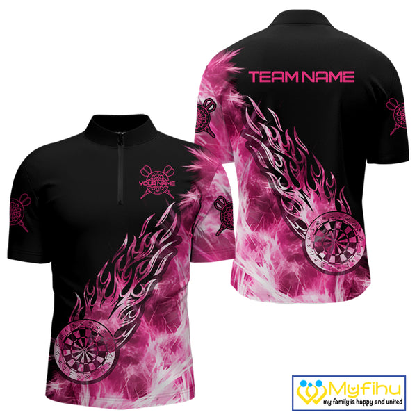 Pink And Black Light Icy Men Darts Polo & Quarter Zip Custom Dart Shirts For Team Dart Jerseys TDM3872