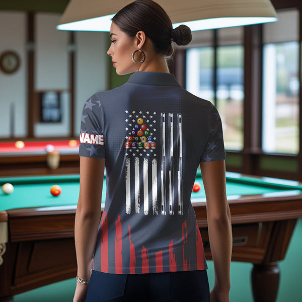 Personalized American Flag Blue Navy Billiard Shirt For Women Custom Patriotic Billiard Pool Jerseys TDM3404