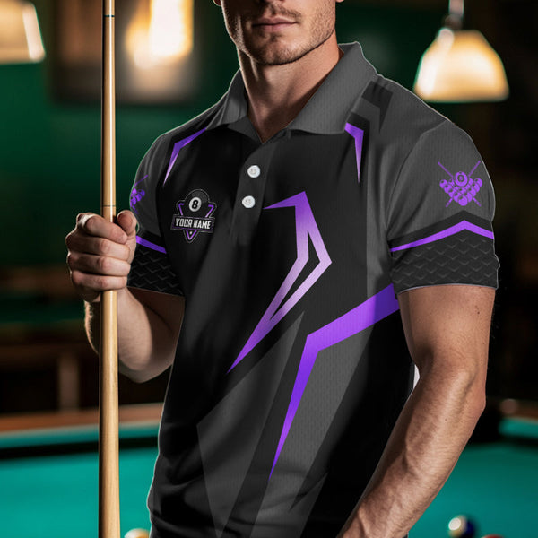 Personalized 8 Ball Pool Billiard Balls Polo & 1/4 Zip For Men Custom Team Billiard Jersey | Purple TDM3534