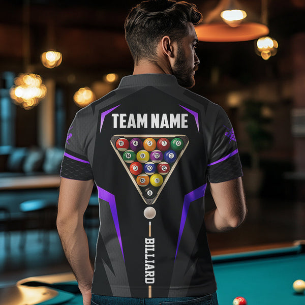 Personalized 8 Ball Pool Billiard Balls Polo & 1/4 Zip For Men Custom Team Billiard Jersey | Purple TDM3534