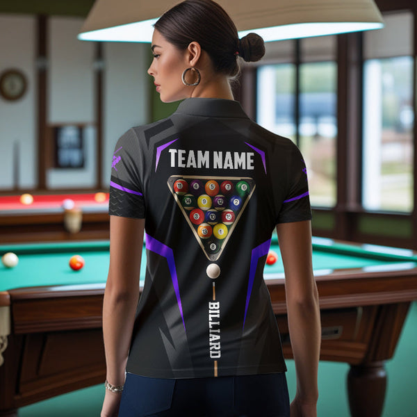 Personalized 8 Ball Pool Billiard Balls Polo & 1/4 Zip For Women Custom Team Billiard Jersey | Purple TDM3534
