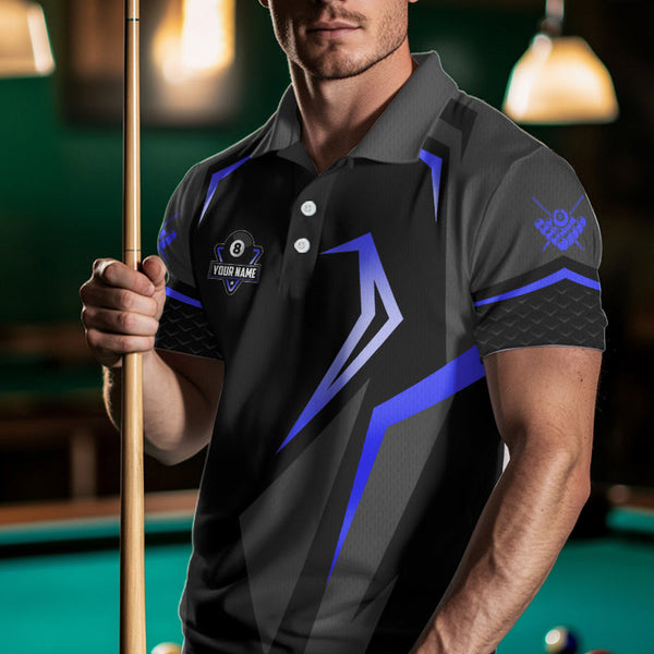 Personalized 8 Ball Pool Billiard Balls Polo & 1/4 Zip For Men Custom Team Billiard Jersey | Blue TDM3535