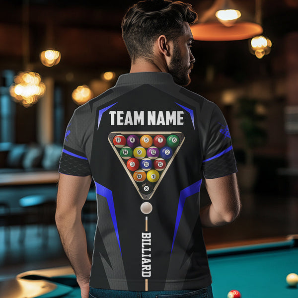 Personalized 8 Ball Pool Billiard Balls Polo & 1/4 Zip For Men Custom Team Billiard Jersey | Blue TDM3535