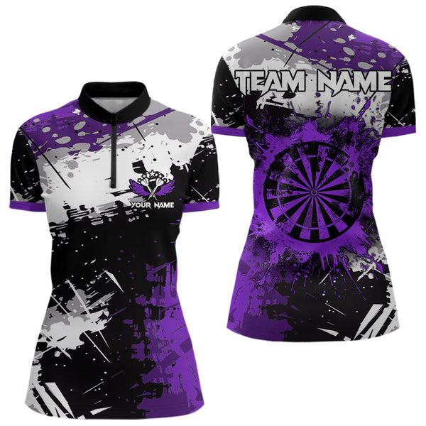 Custom Purple Grunge Darts Shirt With Pocket Option For Women, Darts Jersey TDM3537