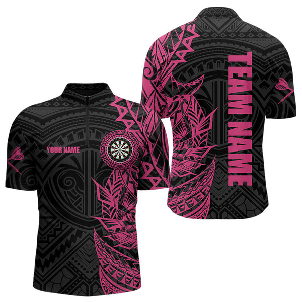 Personalized Pink Black Tribal Darts Polo & Quarter Zip Custom Dart Shirts For Men Dart Jerseys TDM3700