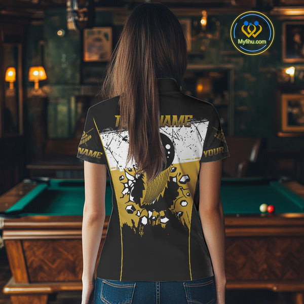 Personalized Yellow Funny Break 8 Ball Grunge Billiard Shirt For Women Custom Pool Team Jersey TDM4338