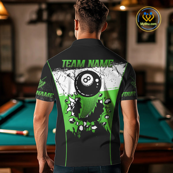 Personalized Green Funny Break 8 Ball Grunge Billiard Shirt For Men Custom Pool Team Jersey TDM4339