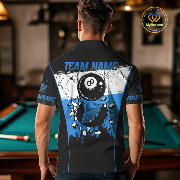 Personalized Blue Funny Break 8 Ball Grunge Billiard Shirt For Men Custom Pool Team Jersey TDM4340