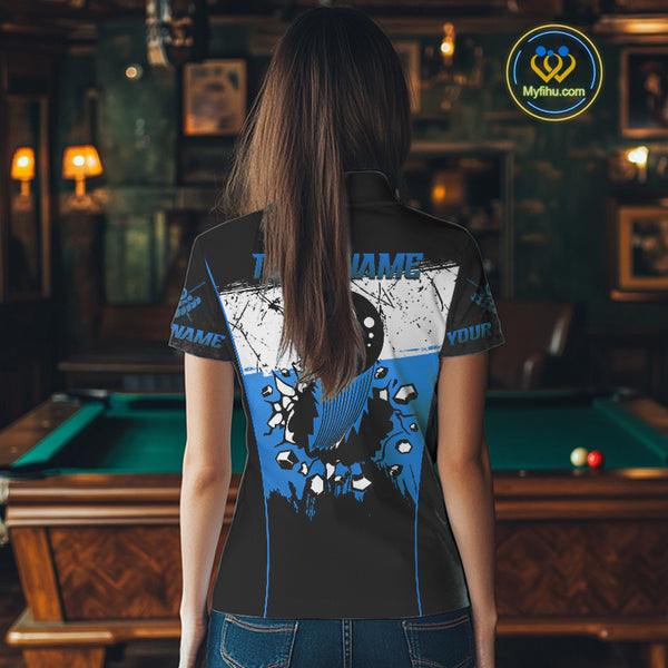 Personalized Blue Funny Break 8 Ball Grunge Billiard Shirt For Women Custom Pool Team Jersey TDM4340