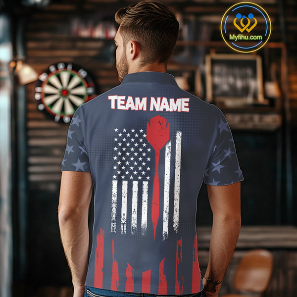 Personalized American Flag Navy Blue Darts Shirt For Men Custom Patriotic Darts Team Jerseys TDM4343