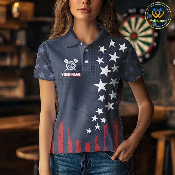 Personalized American Flag Navy Blue Darts Shirt For Women Custom Patriotic Darts Team Jerseys TDM4343