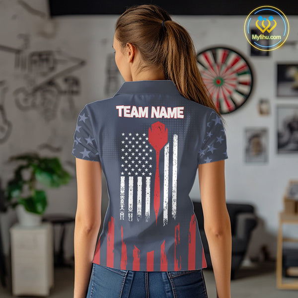 Personalized American Flag Navy Blue Darts Shirt For Women Custom Patriotic Darts Team Jerseys TDM4343