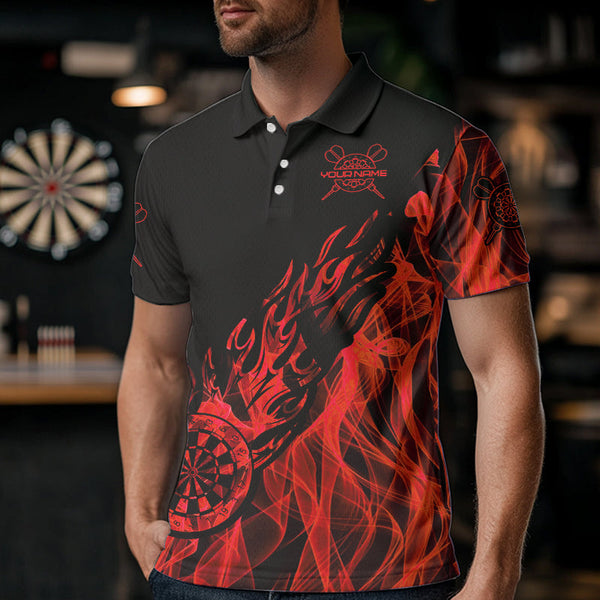 Red And Black Dartboard Fire Flame Darts Polo & Quarter Zip Custom Dart Shirt For Men Dart Jerseys TDM3707