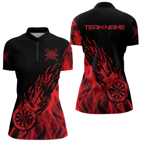 Red And Black Dartboard Fire Flame Darts Polo & Quarter Zip Custom Dart Shirt For Women Dart Jerseys TDM3707