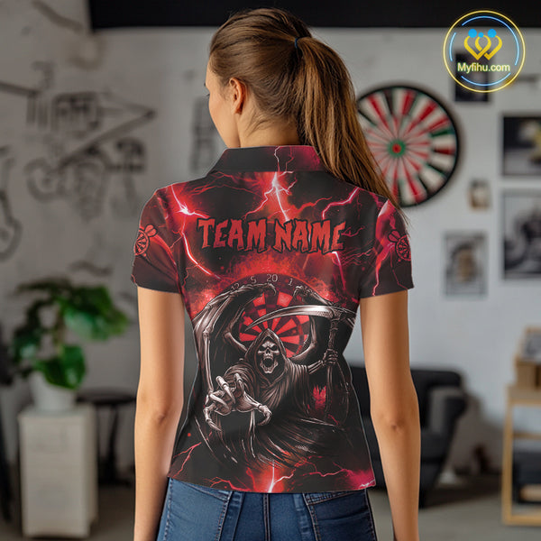 Red Grim Reaper Darts Shirt With Pocket Option For Women Custom Darts Jersey TDM3967