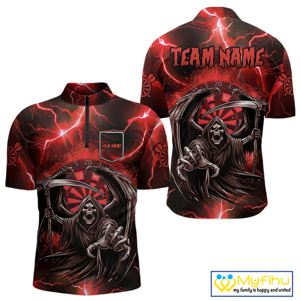 Red Grim Reaper Darts Shirt With Pocket Option For Men Custom Darts Jersey TDM3967