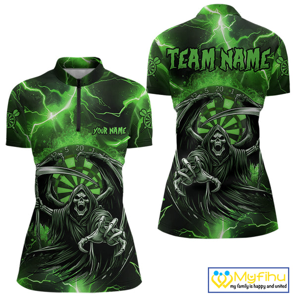 Green Grim Reaper Darts Shirt With Pocket Option For Women Custom Darts Jersey TDM3968