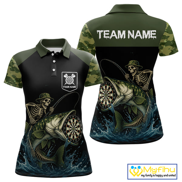 Funny Green Camo Skeleton Fishing Dart Shirt For Women With Pocket Option TDM3969
