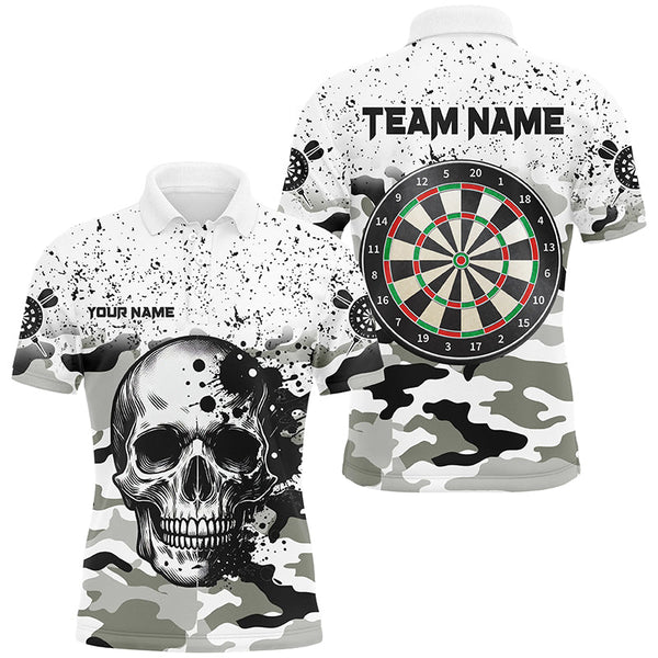 Personalized Black White Grunge Camo Skull Darts Shirts For Men Custom Unique Darts Team Jerseys TDM1994
