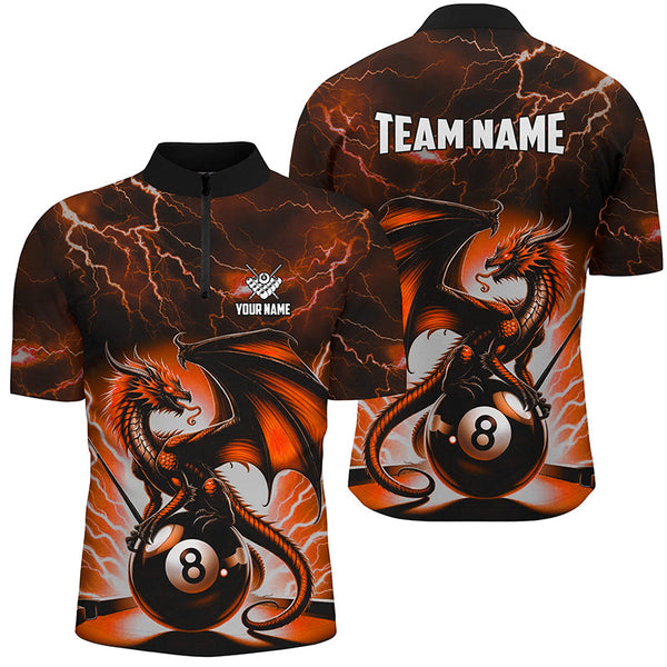 Lightning Thunder Dragon Custom Orange 8 Ball Pool Shirts For Men, Billiard Team League Jerseys TDM2003