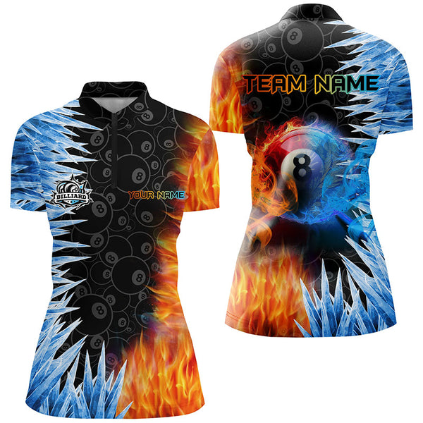 Billiard Ice And Fire Customized 8 Ball Pool Jerseys For Women, 3D Printed Billiard Team Shirts TDM2475