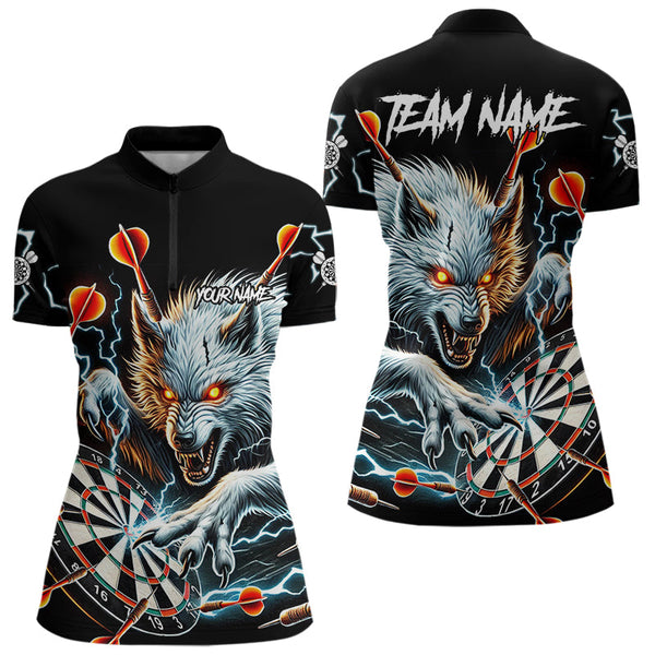 Personalized Wolf Thunder Lightning Darts Polo, Quarter Zip Custom Dart Shirts For Women Darts Jersey TDM3710