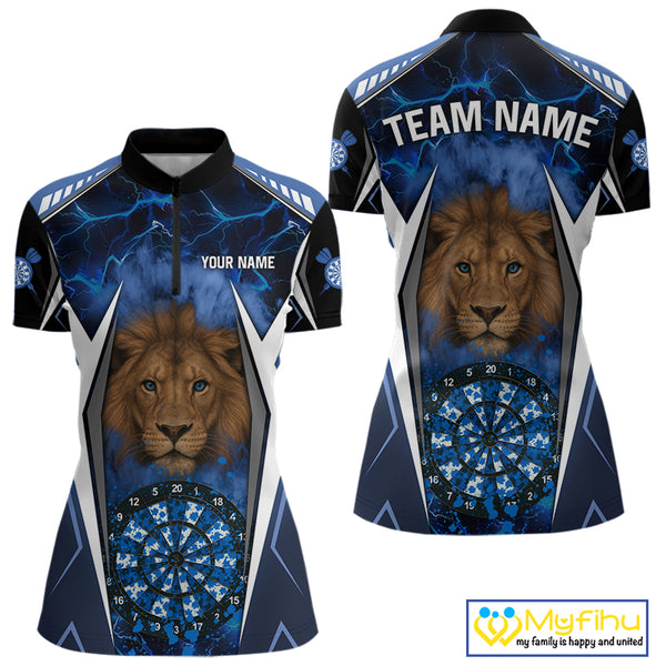 Blue Camo Dartboard Lion Dart Shirts For Women Custom Polo & Quarter Zip Team Darts Jerseys TDM3980