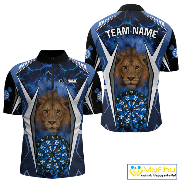 Blue Camo Dartboard Lion Dart Shirts For Men Custom Polo & Quarter Zip Team Darts Jerseys TDM3980