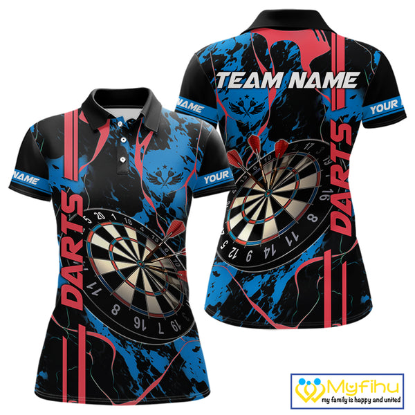 Custom Women's Dart Shirt - Grunge Blue And Red Dartboard Paint Splash Polo & Quarter Zip Jersey TDM3981