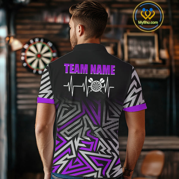 Personalized Darts Heartbeat Zig-Zag Pattern Custom Dart Shirts For Men, Dart Team Jersey|Purple TDM3983