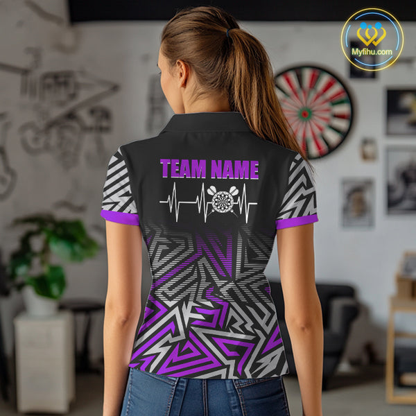 Personalized Darts Heartbeat Zig-Zag Pattern Custom Dart Shirts For Women, Dart Team Jersey|Purple TDM3983