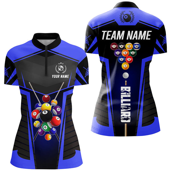 Personalized Blue Jersey 10 Ball Billiard Shirt For Women Custom 3D Billiard Balls Pool League Shirts TDM1806