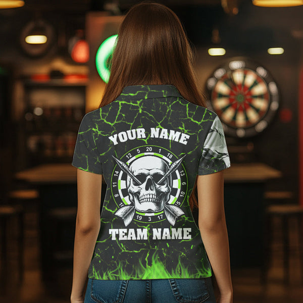 Personalized Green Glowing Fire Crack Skull Dart Shirt Custom Dart Shirts For Women Dart Team Jersey TDM3418