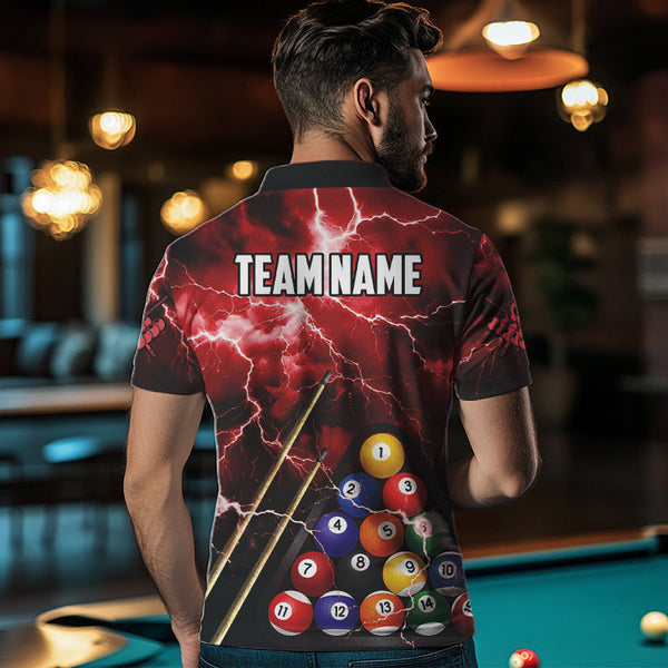 Personalized 3D Pool Ball Thunder Lightning Red Billiard Shirts For Men, 8 Ball Billiard Jerseys TDM3716
