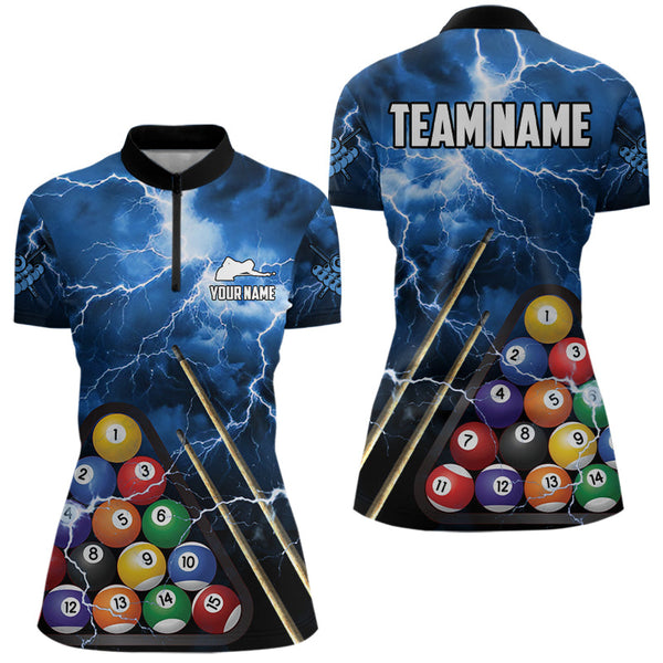 Personalized 3D Pool Ball Thunder Lightning Blue Billiard Shirts For Women, 8 Ball Billiard Jerseys TDM3717