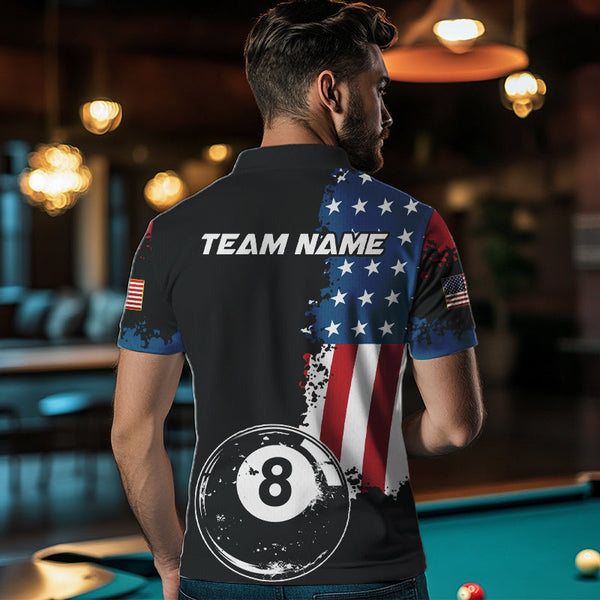 Personalized Grunge 8 Ball Pool American Flag Billiard Shirts For Men, US Flag Billiard Jerseys TDM3718