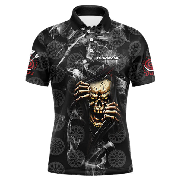 Personalized Skull Dartboard Smoke Pattern Black Dart Shirts For Men Dart Jerseys Polo & 1/4 Zip TDM3720