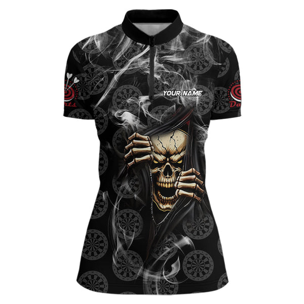 Personalized Skull Dartboard Smoke Pattern Black Dart Shirts For Women Dart Jerseys Polo & 1/4 Zip TDM3720