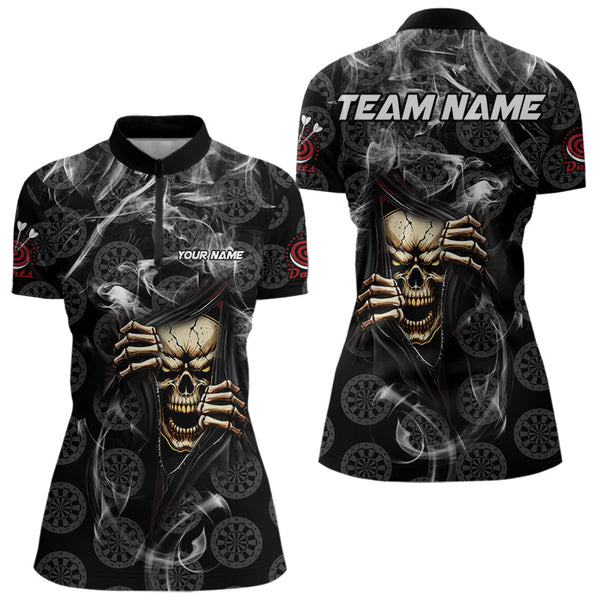 Personalized Skull Dartboard Smoke Pattern Black Dart Shirts For Women Dart Jerseys Polo & 1/4 Zip TDM3720