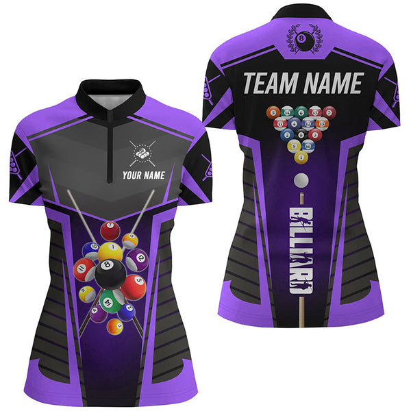 Personalized Purple Jerseys Billiard Balls Women Polo & 1/4 Zip Shirts Custom 3D Pool League Shirts TDM1610