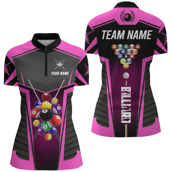 Personalized Pink Jerseys Billiard Balls Women Polo & 1/4 Zip Shirts Custom 3D Pool League Shirts TDM1611