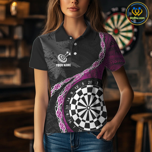 Custom Black And Purple Tribal Darts Shirts For Women | Team Polo & Quarter Zip Darts Jerseys TDM3991