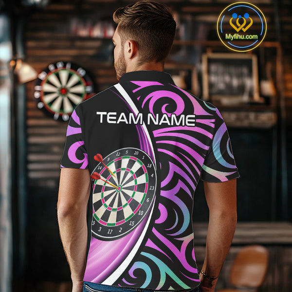 Funny Neon Purple Tribal Dart Shirts For Men – Custom Team Darts Jersey Polo & Quarter Zip TDM3993