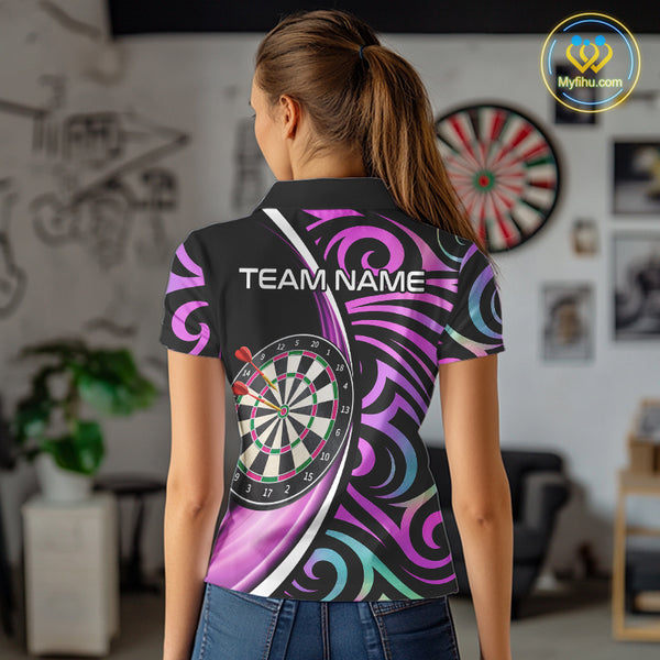 Funny Neon Purple Tribal Dart Shirts For Women – Custom Team Darts Jersey Polo & Quarter Zip TDM3993