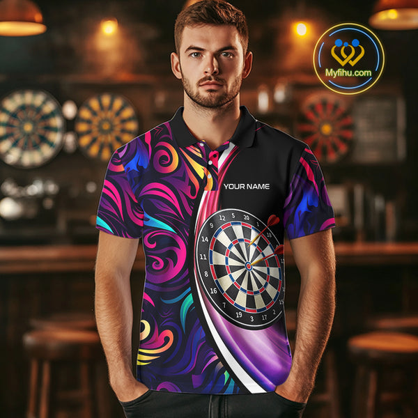 Funny Colorful Neon Swirl Pattern Custom Dart Shirts For Men, Team Polo & Quarter Zip Dart Jerseys TDM3994