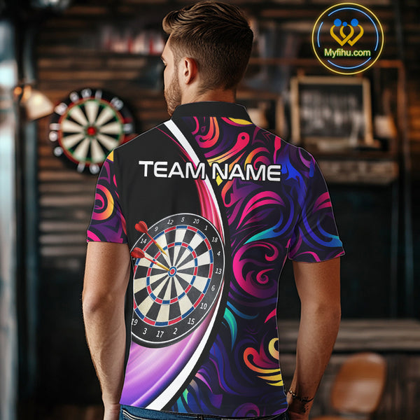 Funny Colorful Neon Swirl Pattern Custom Dart Shirts For Men, Team Polo & Quarter Zip Dart Jerseys TDM3994