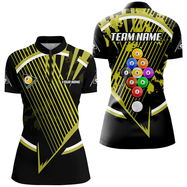 Personalized Billiard Ball 9 Tournament Sport Shirts For Women Custom Yellow 9 Ball Pool Team Jerseys TDM1814