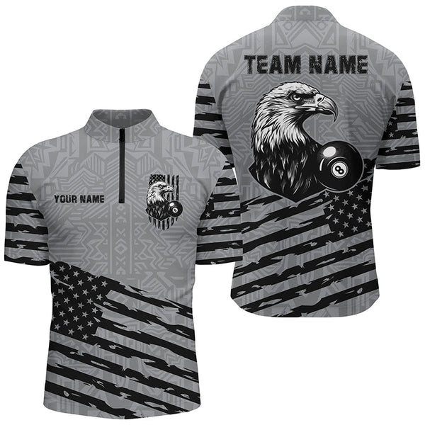 Personalized Grey US Flag Eagle Billiard Shirts For Men Custom Patriotic Billiard Pool Jerseys TDM2221